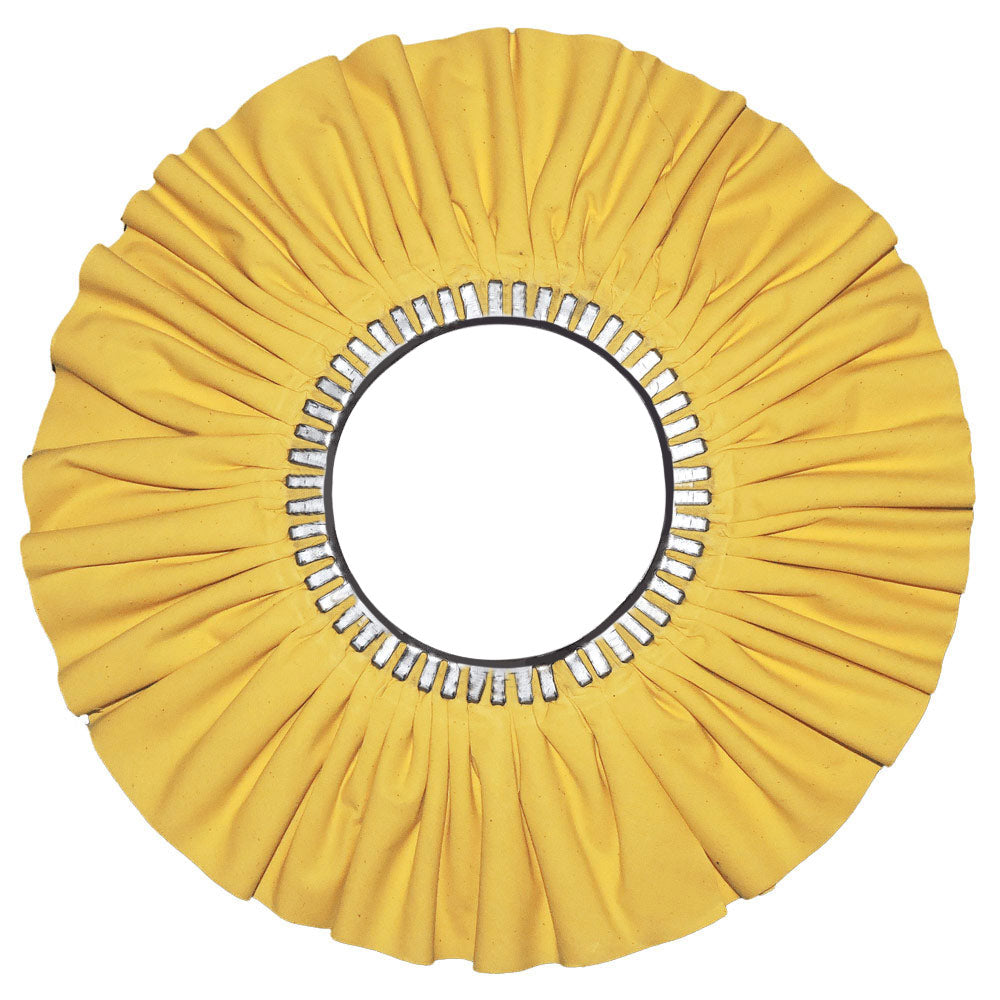 Large Buffing Wheels – Yellow No Center Plate Display, High-Quality Buffing Wheels for Medium-Cut Metal Polishing and Finishing, Designed for Enhanced Shine Without a Center Plate, Ideal for Professional Metalworking and Surface Preparation.