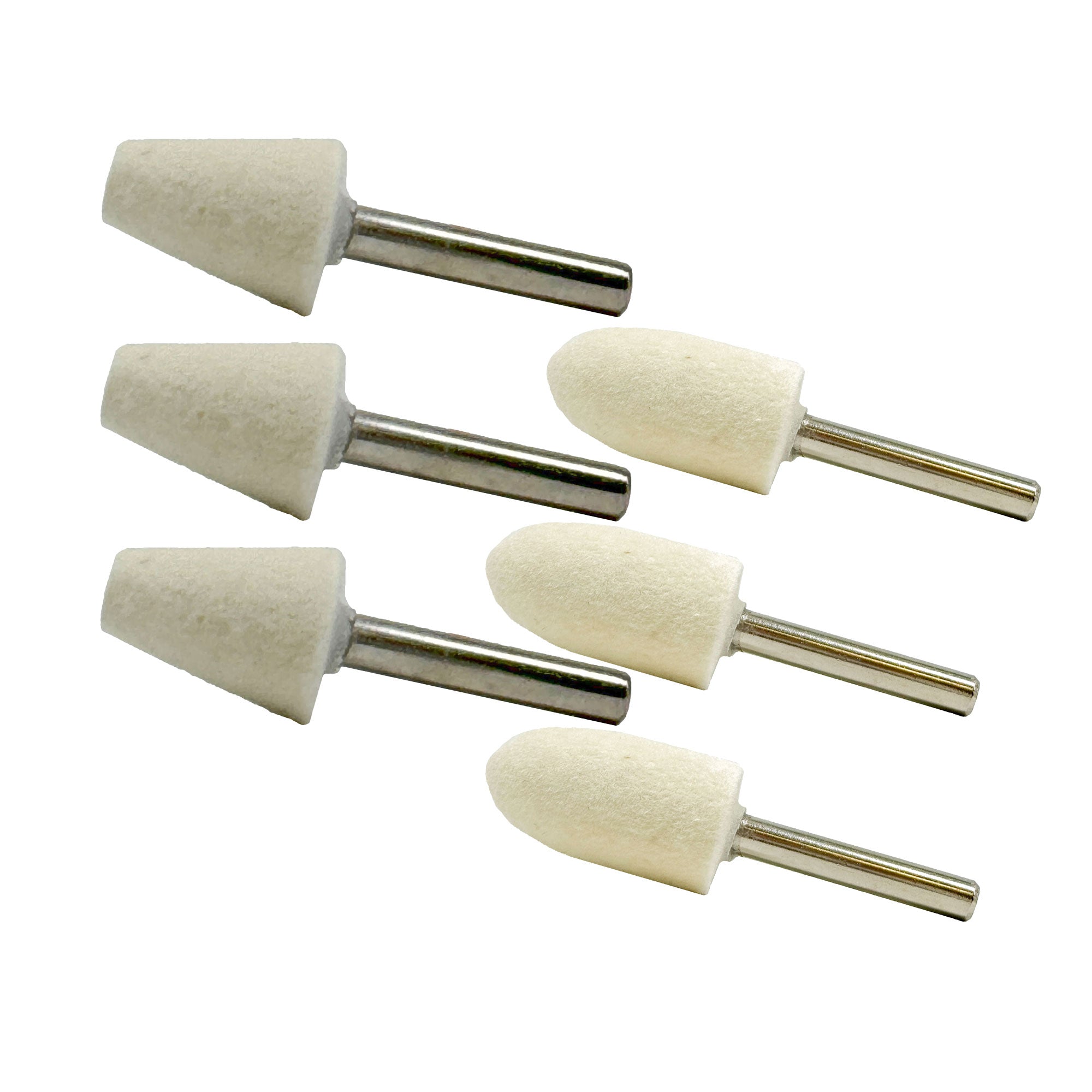 1/4-Inch Felt Polishing Bobs – Display of Tapered Cone and Tapered Roll, Versatile Polishing Tools for Metal, Jewelry, and Small Surface Finishing, Ideal for Precision Detailing and Achieving a High-Gloss Finish in Tight Spaces.