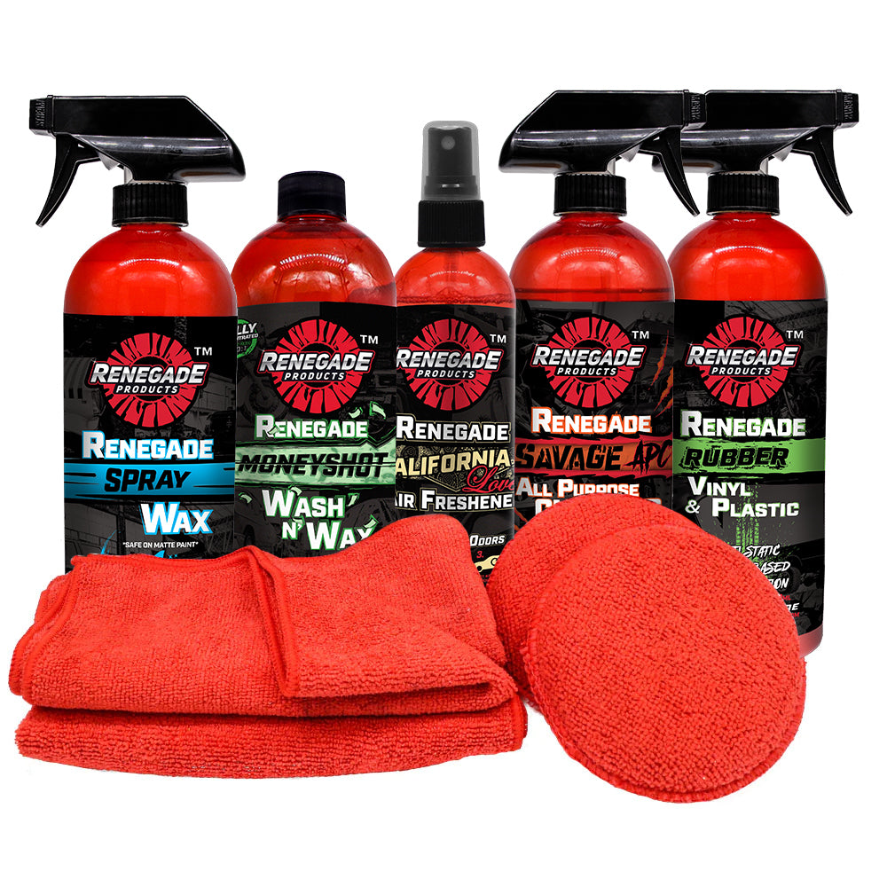 Renegade Products USA Wash, Shine & Protect Mini Kit for Home Detailing & Car Care 9 Piece Set